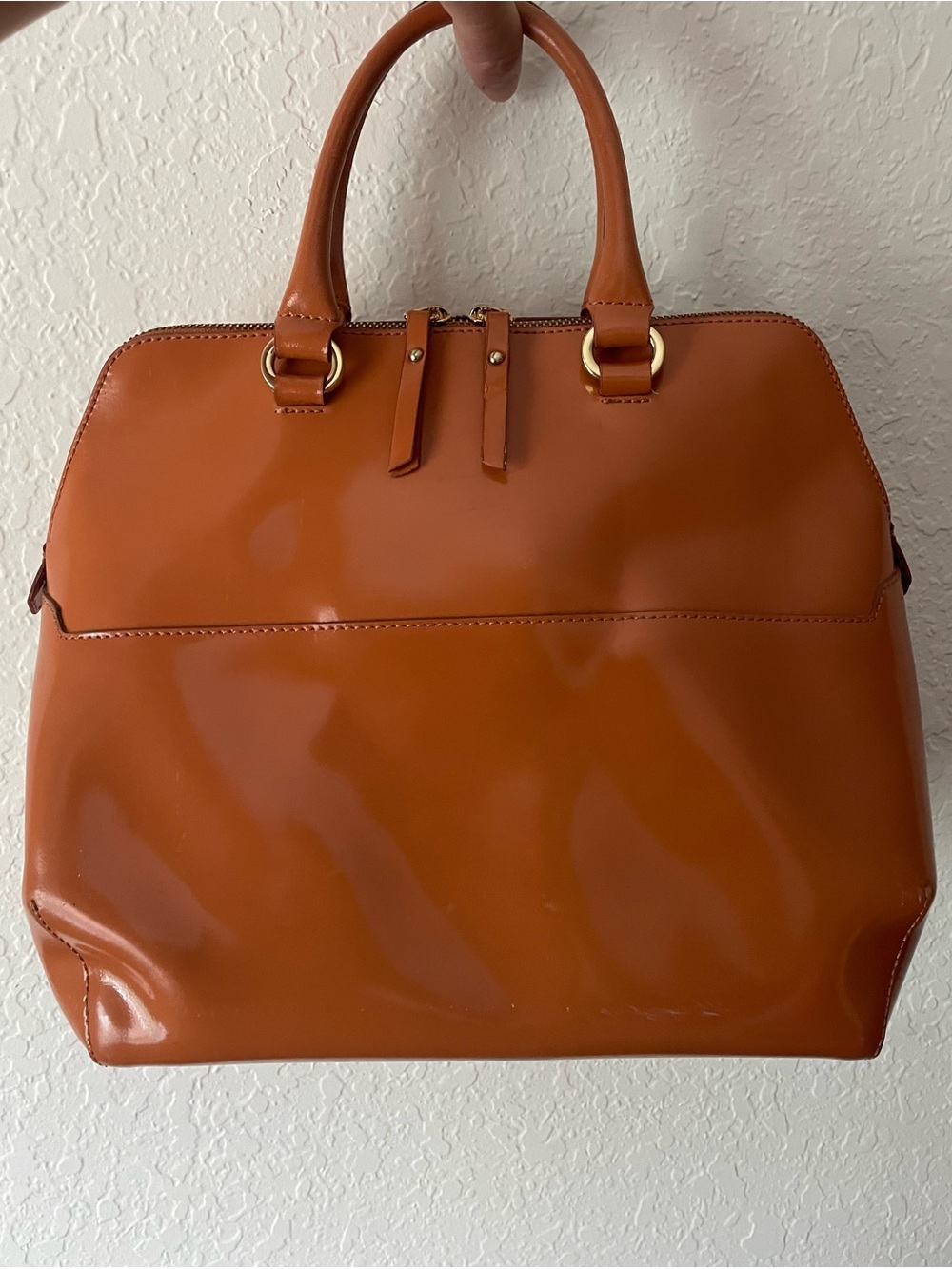 IACUCCI Cognac Genuine leather handbag MADE IN ITALY Never Used W Strap & Scuffs